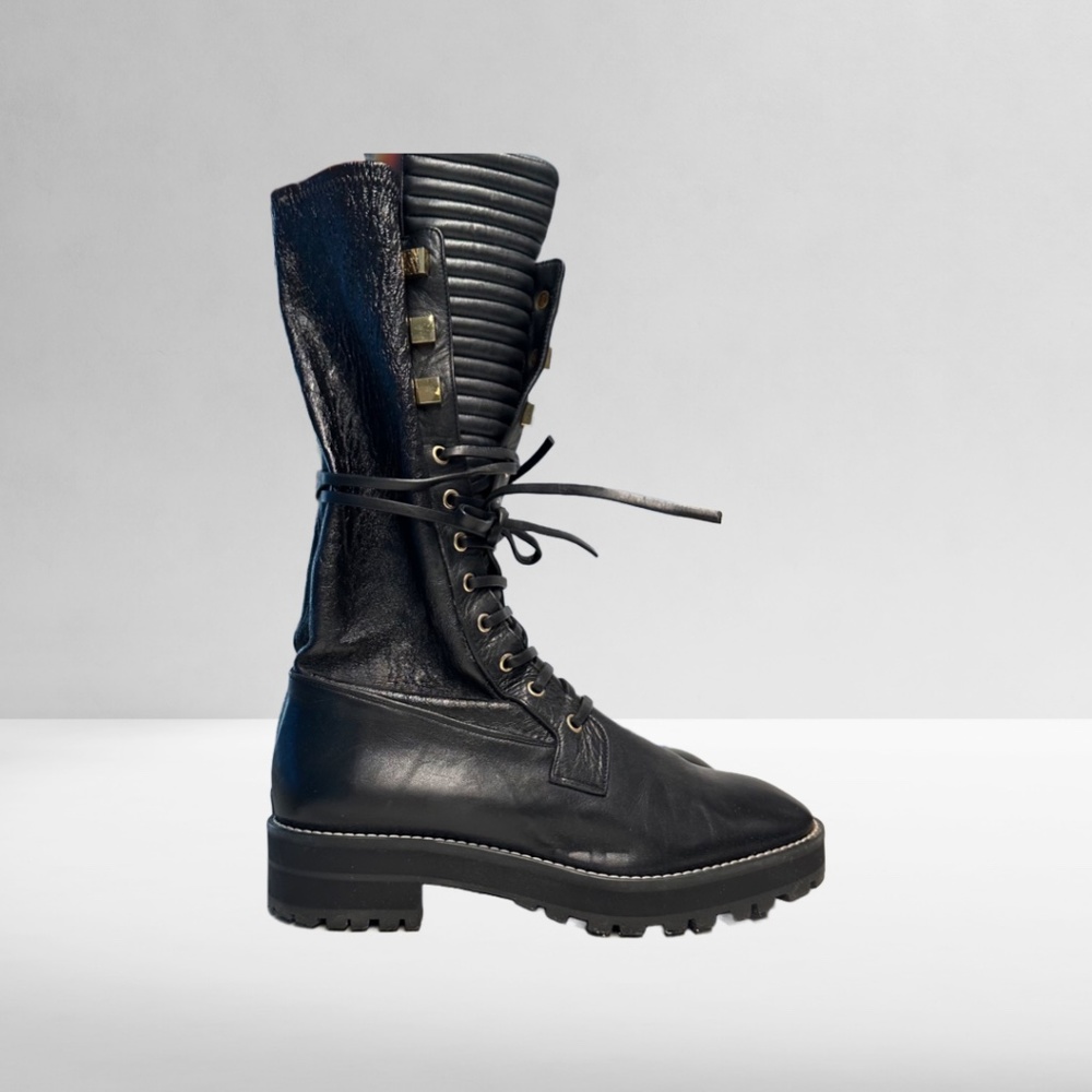 Stuart Weitzman Black Leather Combat Boots